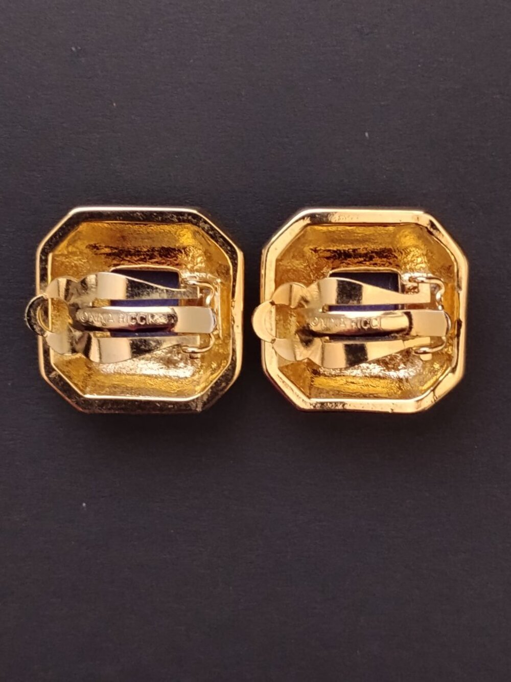 Vintage Nina Ricci D'Orlan 22k Gold Faux Lapis Swarovski Crystal Set Signed - Picture 7 of 10